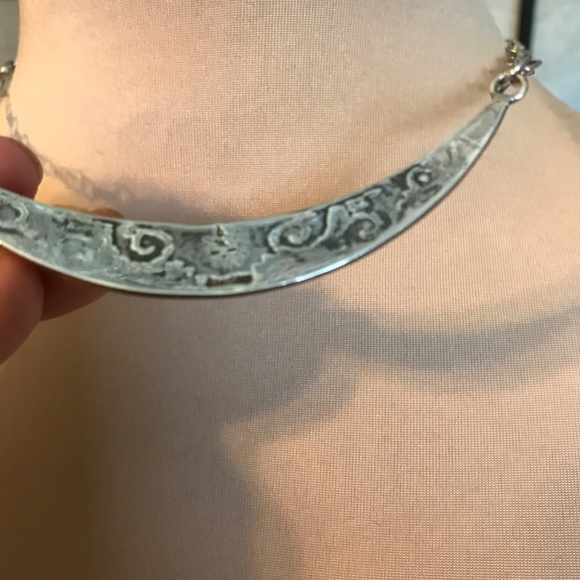 HOPI NATIVE AMERICAN STERLING SILVER CRESCENT MOON COLLAR NECKLACE AND EARRINGS - Picture 3 of 8